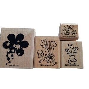 Stampin 'Up Retired Smile 4 Pieces Wood Mounted Stamps